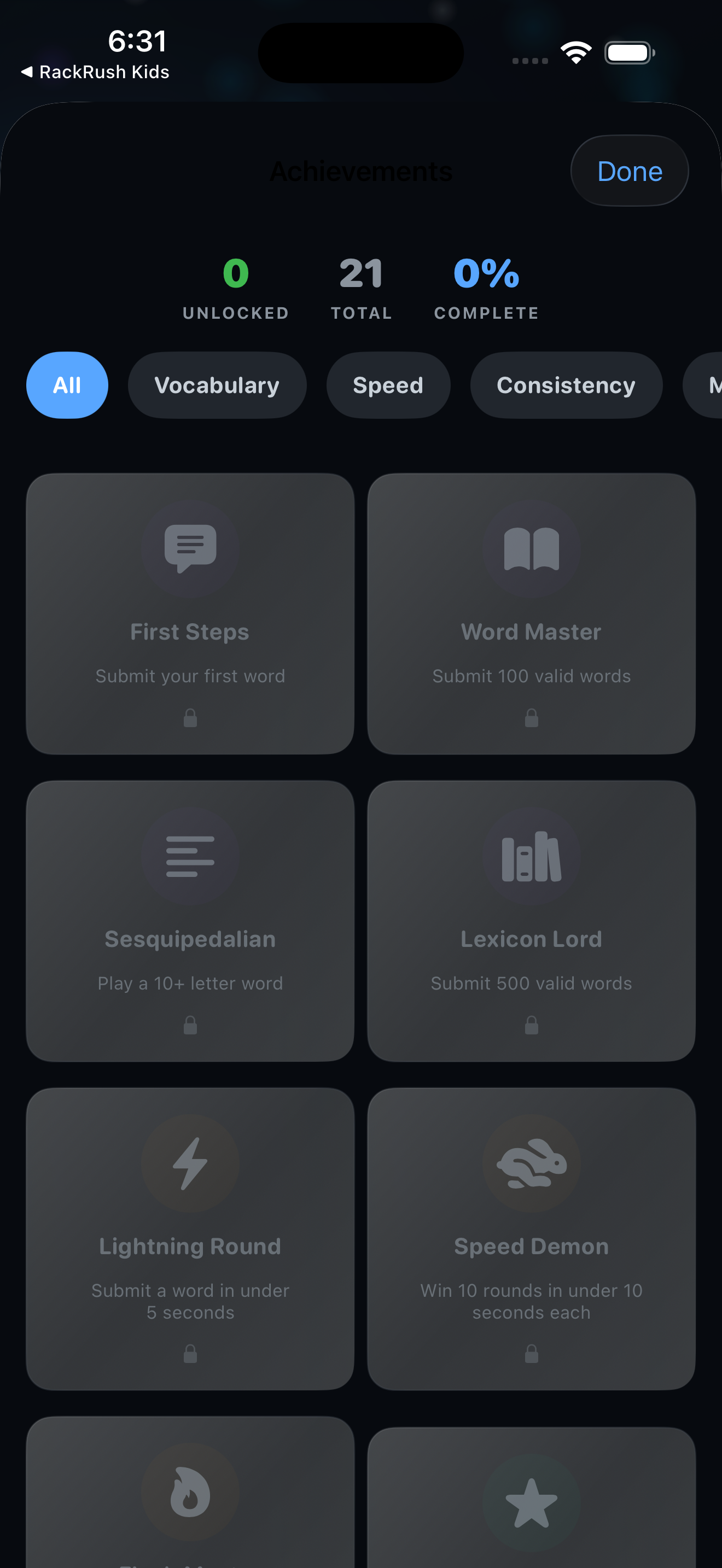 RackRush Achievements