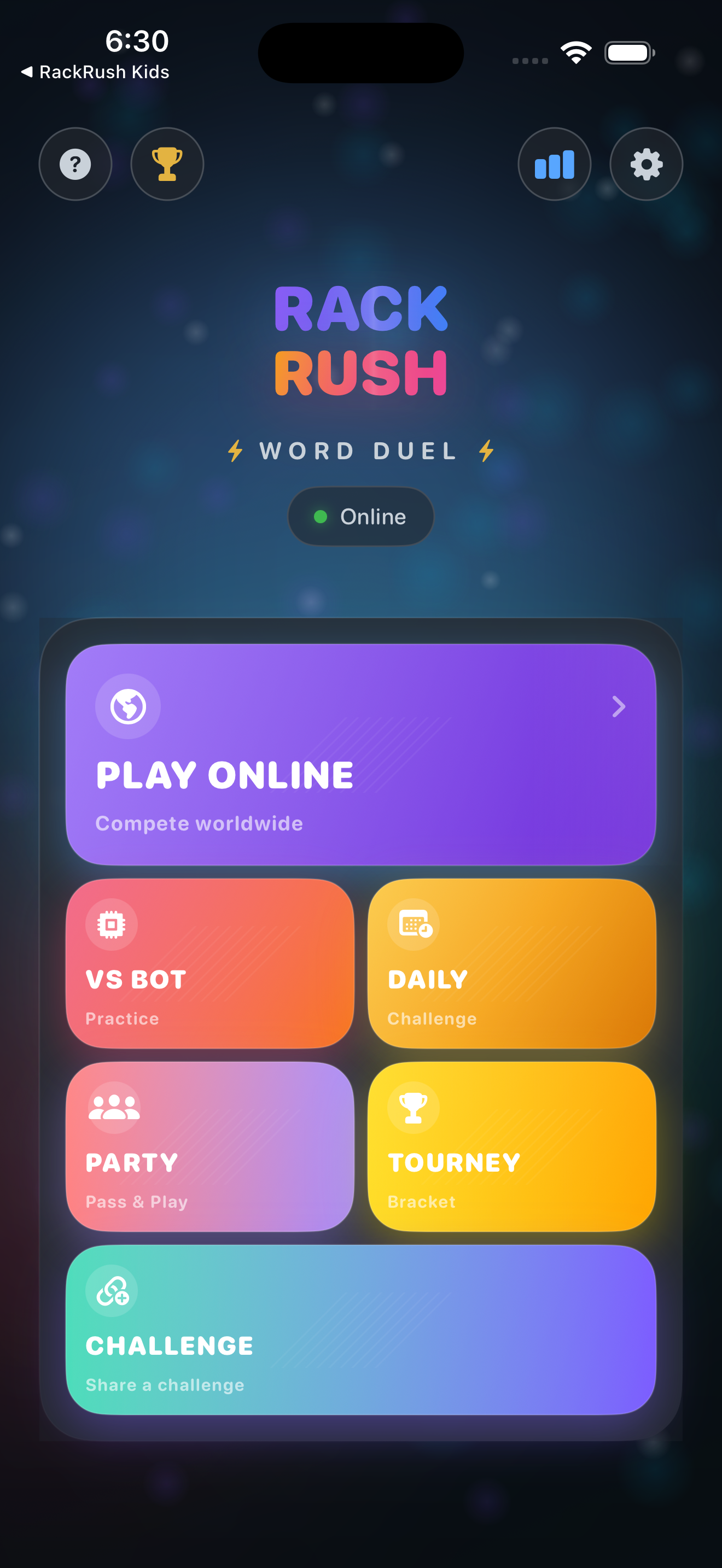 RackRush Home Screen